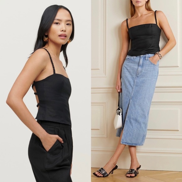 House of Harlow 1960 Tops - NWT HOUSE HARLOW 90s Linen Square Neck Ruched Strap Open Back Crop Camisole Tank
